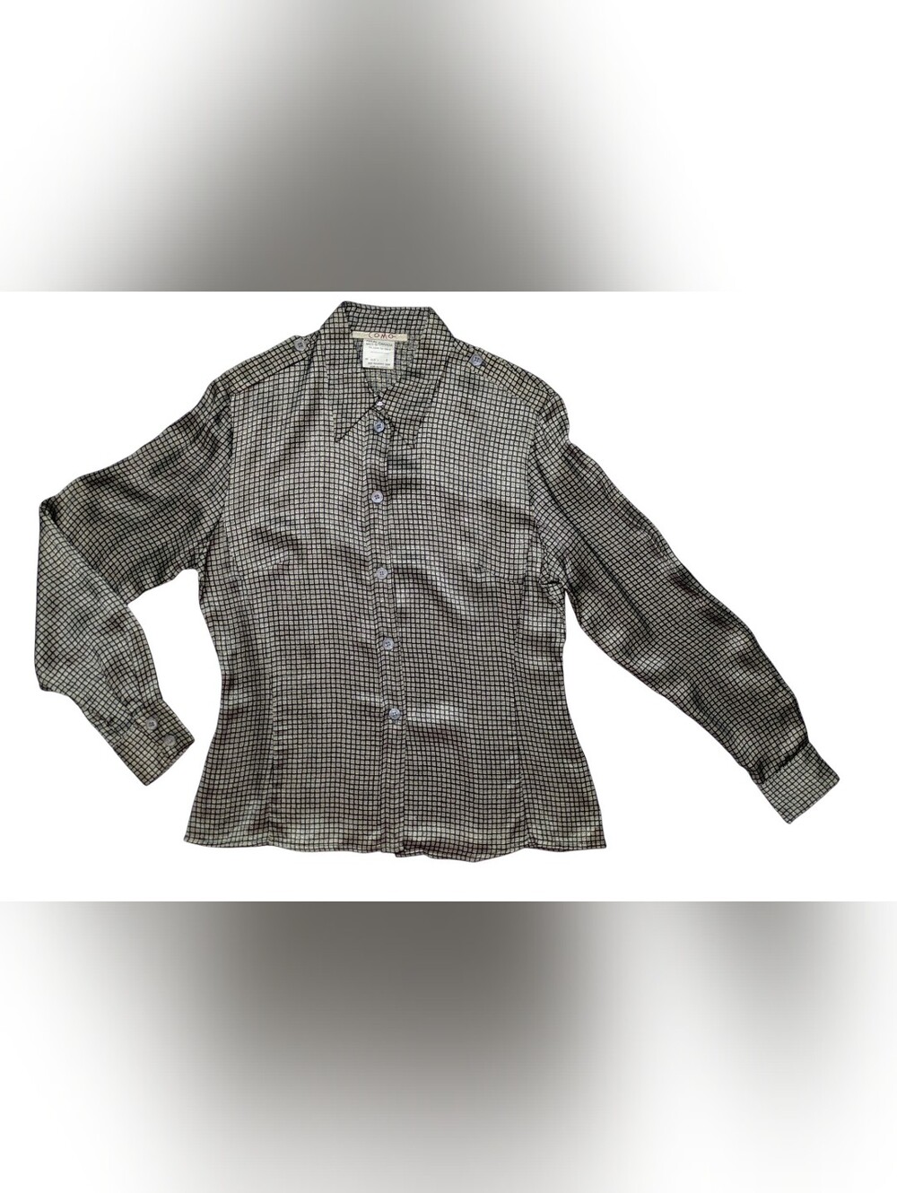 Y2K Como Women's Black + White Micro Check Button-Up Blouse